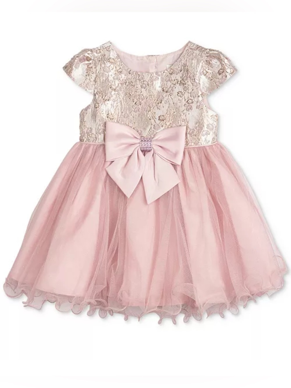 Rare Editions Pink and Gold Lace Bow Tulle Party Dress